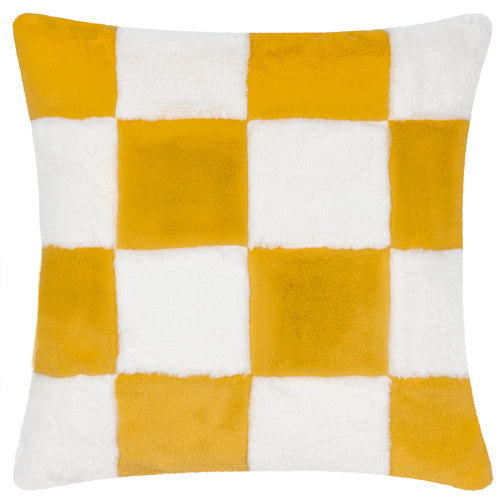 Heya Home Cozee Check Faux Fur Cushion Cover in Yellow