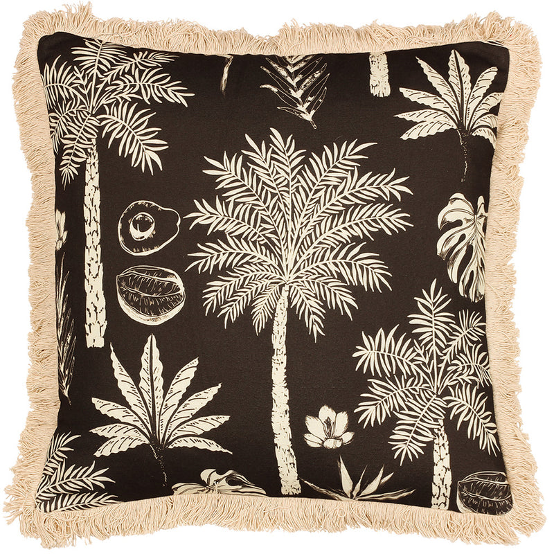 Paoletti Colonial Palm Fringed Cushion Cover in Espresso