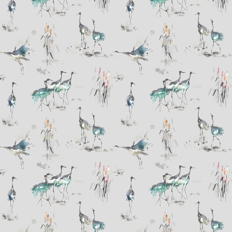 Voyage Maison Cranes Printed Fabric in Cobalt
