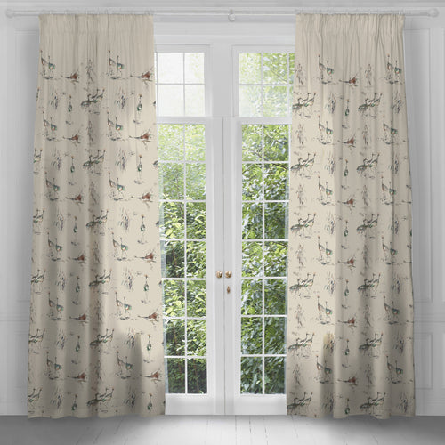 Voyage Maison Cranes Printed Pencil Pleat Curtains in Peridot