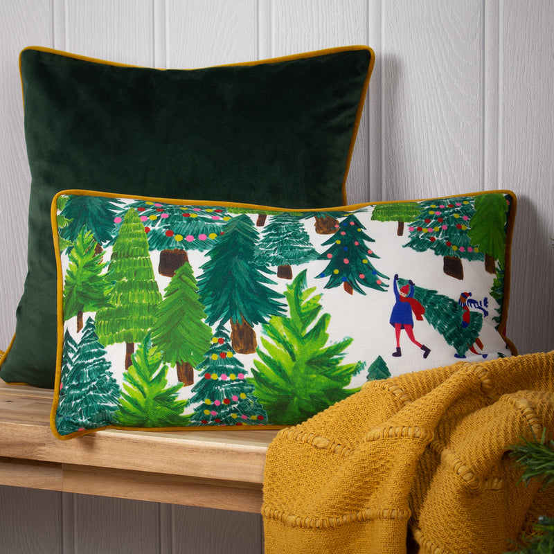furn. Christmas Together Tree Day Cushion Cover in Forest Green