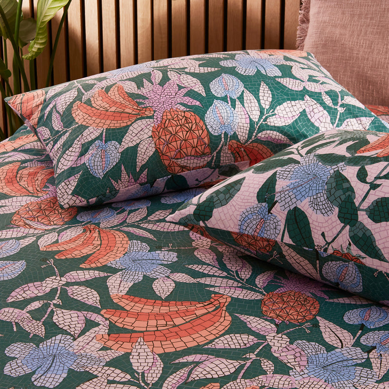 furn. Cypressa Printed Floral Mosaic Duvet Cover Set in Jade