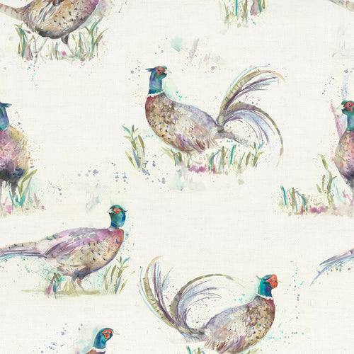 Voyage Maison Dashing Pheasants Printed Oil Cloth Fabric (By The Metre) in Beige/Lilac
