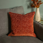 Paoletti Delphi Velvet Jacquard Cushion Cover in Rust