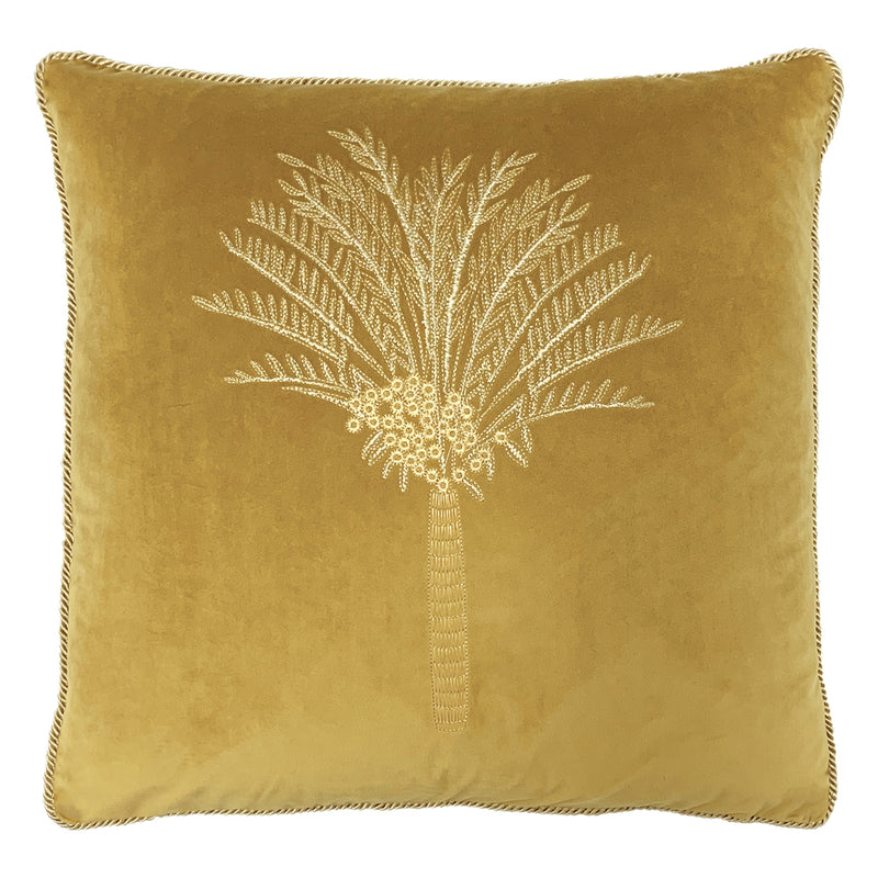 Desert Palm Embroidered Velvet Cushion Olive