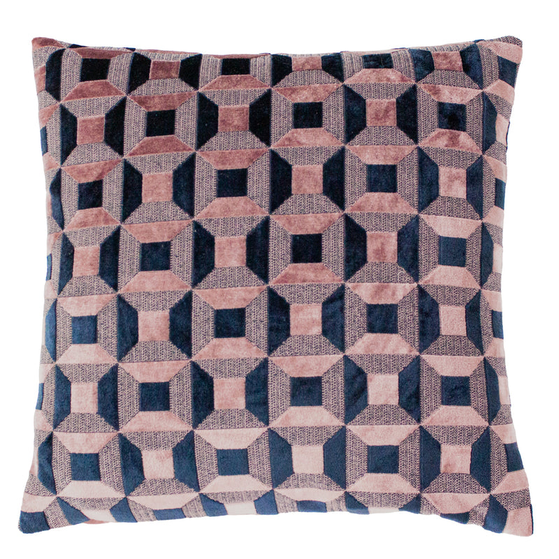 Paoletti Empire Velvet Jacquard Cushion Cover in Blush/Navy
