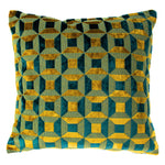Paoletti Empire Velvet Jacquard Cushion Cover in Teal/Gold