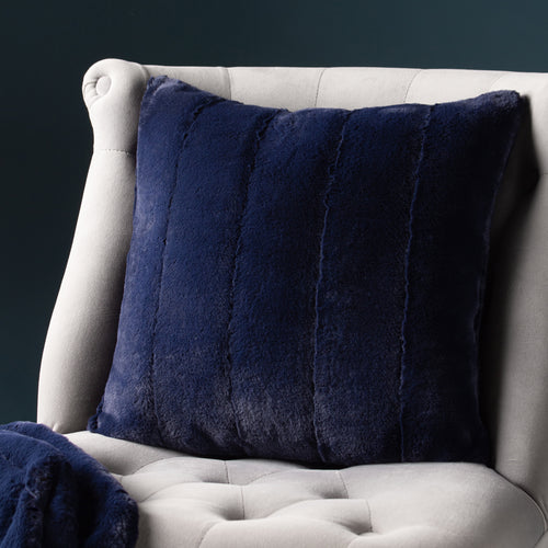 Paoletti Empress Faux Fur Cushion Cover in Navy