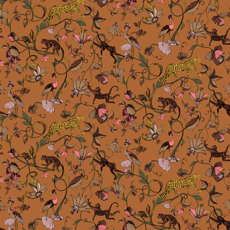 furn. Exotic Wildlings Wallpaper in Warm Sienna