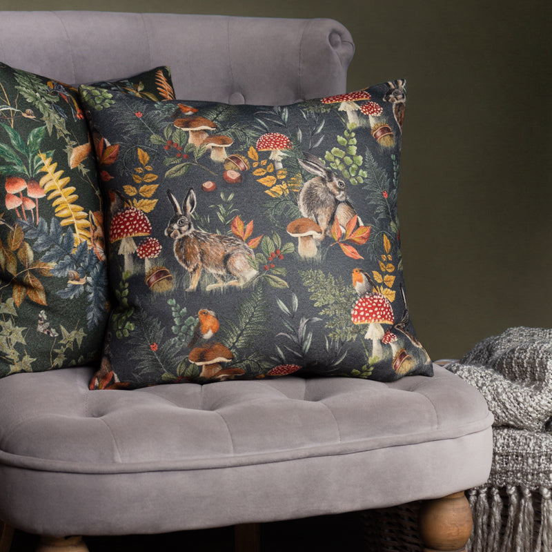 Forest Hare Repeat Cushion Grey