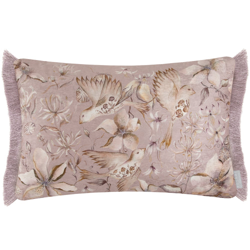 Damask Purple Cushions - Floella Printed Ruche Fringe Feather Filled Cushion Viola Voyage Maison