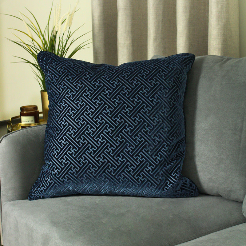 Paoletti Florence Embossed Velvet Cushion Cover in Navy