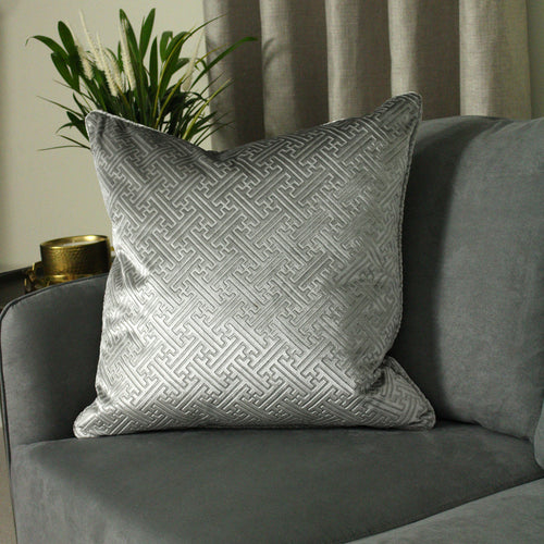 Paoletti Florence Embossed Velvet Cushion Cover in Silver