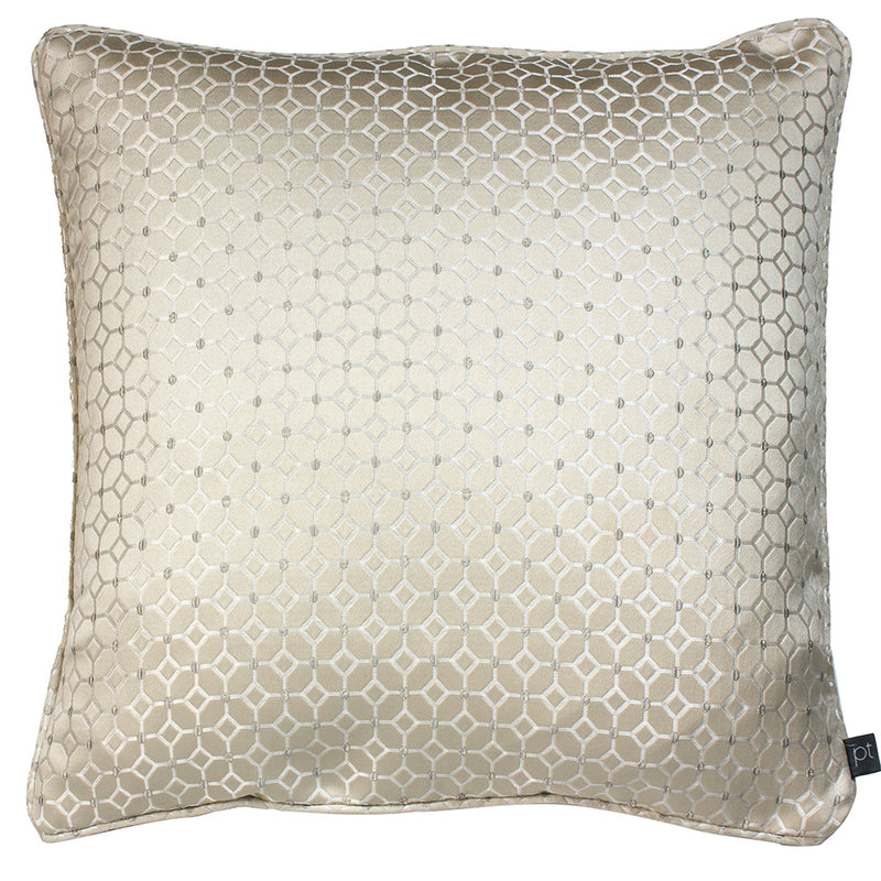 Prestigious Textiles Frame Embroidered Geometric Piped Cushion Cover in Feather