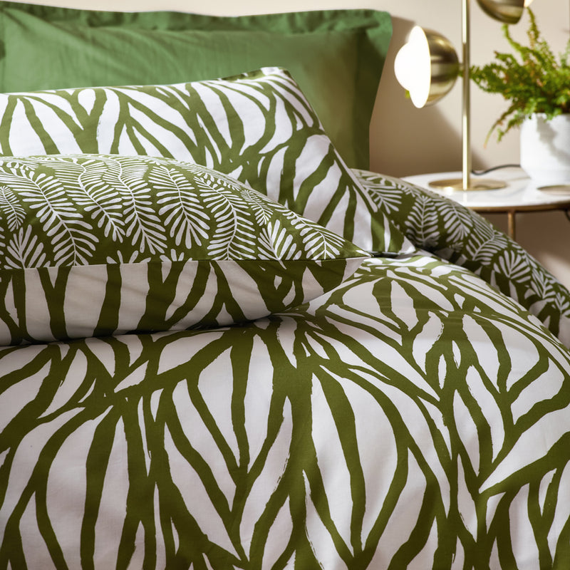 HÖEM Frond Abstract Cotton Rich Reversible Duvet Cover Set in Olive