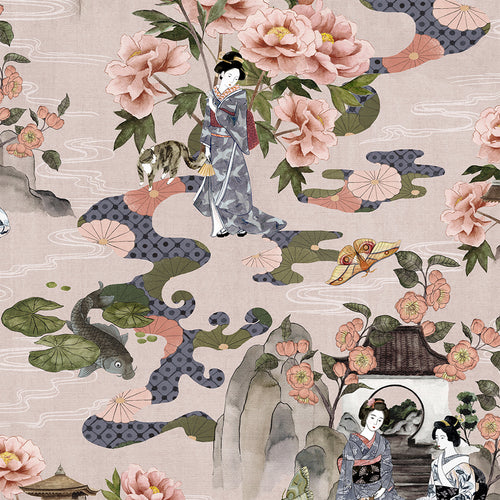 Paoletti Geisha Floral Wallpaper Sample in Blush