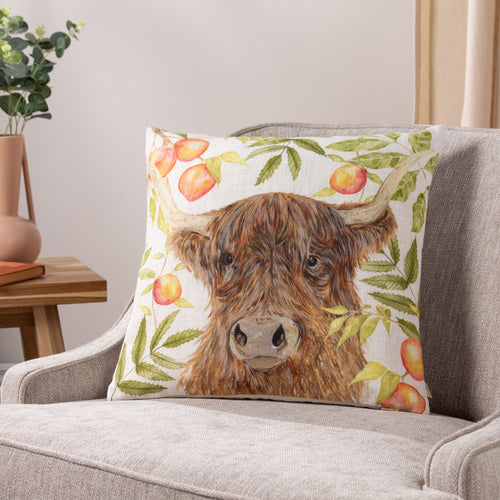 Evans Lichfield Grove Highland Cow Cushion Cover in Natural