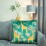 Paoletti Giraffe Palm Velvet Cushion Cover in Green