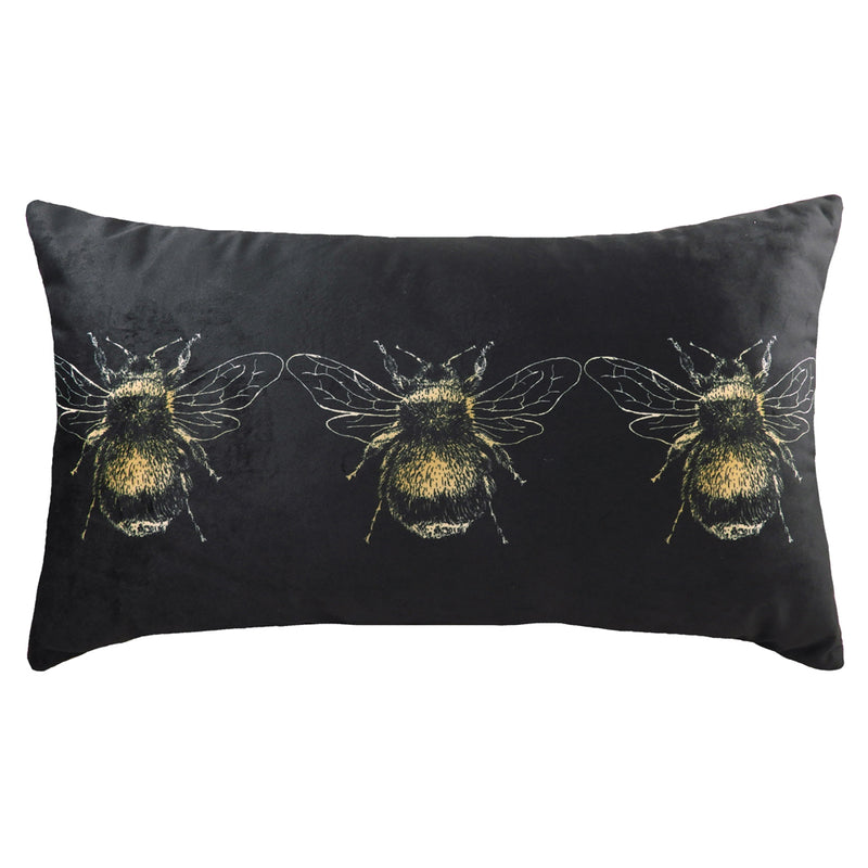 Evans Lichfield Gold Bee Rectangular Velvet Cushion Cover in Black