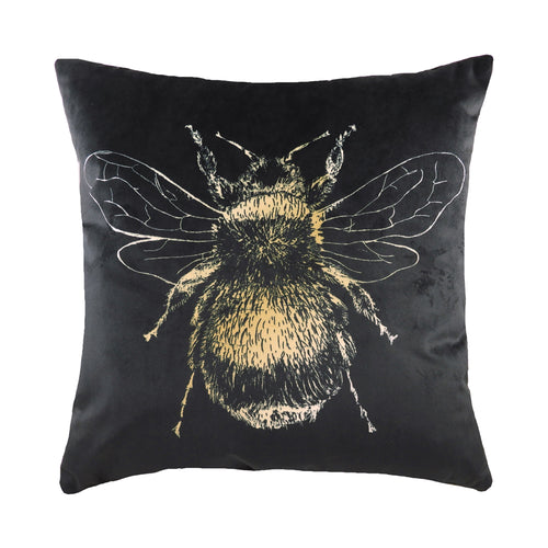 Evans Lichfield Gold Bee Velvet Cushion Cover in Black