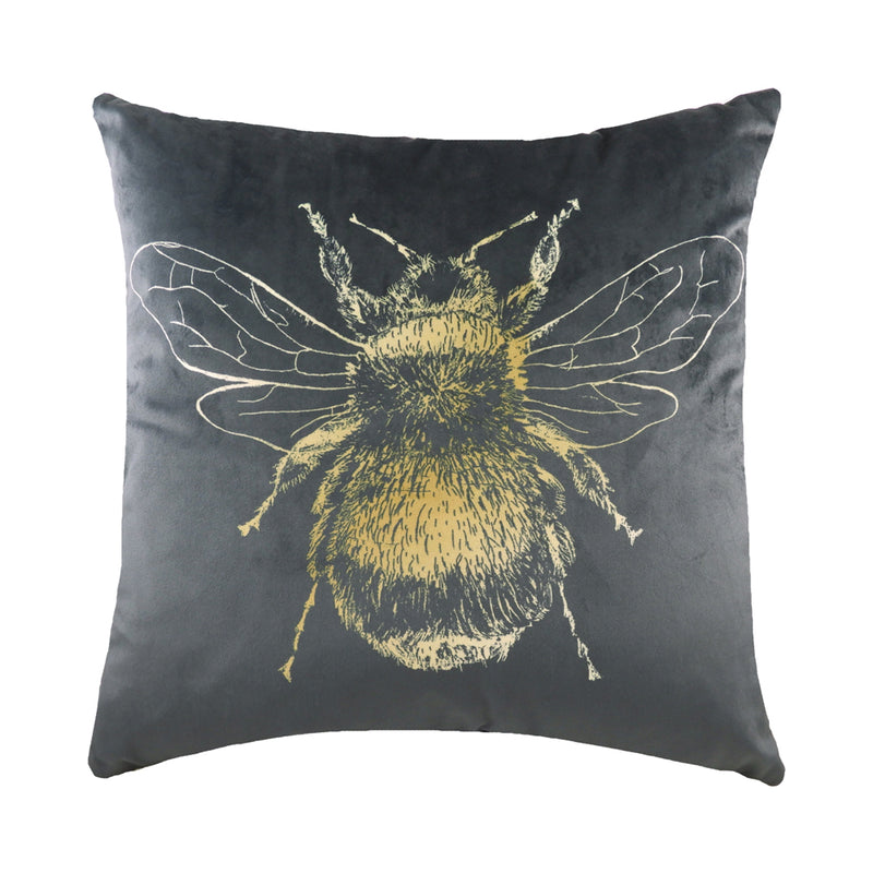 Evans Lichfield Gold Bee Velvet Cushion Cover in Grey