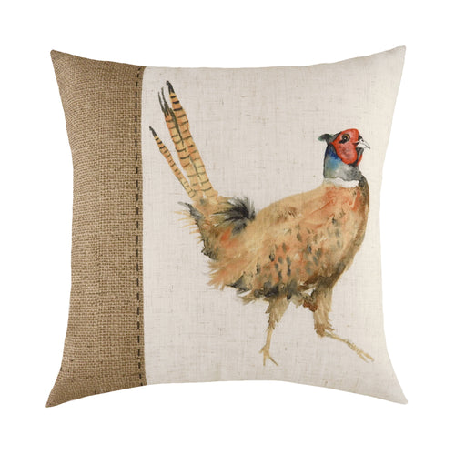 Evans Lichfield Hessian Pheasant Square Cushion Cover in White