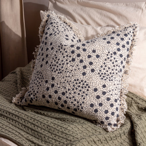 Yard Hara Woven Fringed Cotton Cushion Cover in Ink