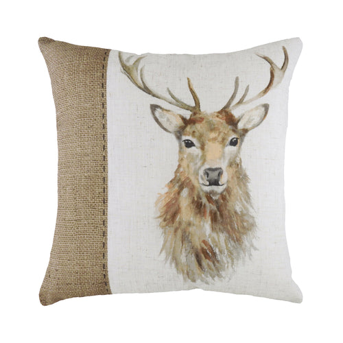 Evans Lichfield Hessian Stag Square Cushion Cover in White