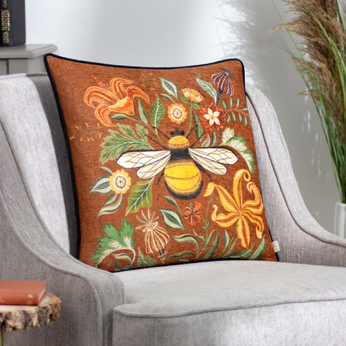 Evans Lichfield Hawthorn Bee Cushion Cover in Ginger