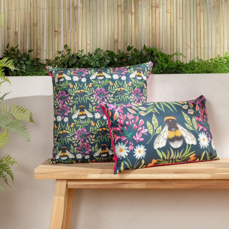 Wylder House of Bloom Zinnia Bee Rectangular Outdoor Cushion Cover in Navy