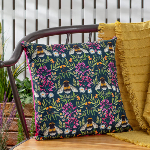 Animal Blue Cushions - House of Bloom Zinnia Bee Outdoor Cushion Cover Navy Wylder