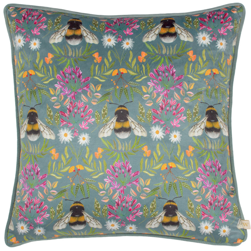 Wylder House of Bloom Zinnia Bee Repeat Cushion Cover in Steel Blue