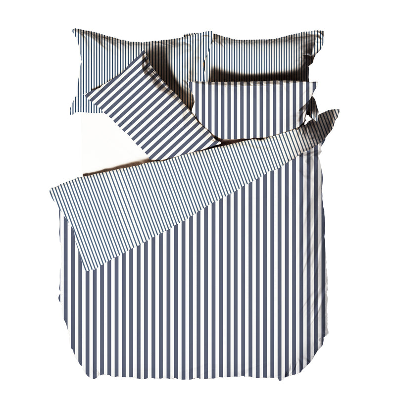 Hebden Mélange Stripe 100% Cotton Duvet Cover Set Navy/Grey