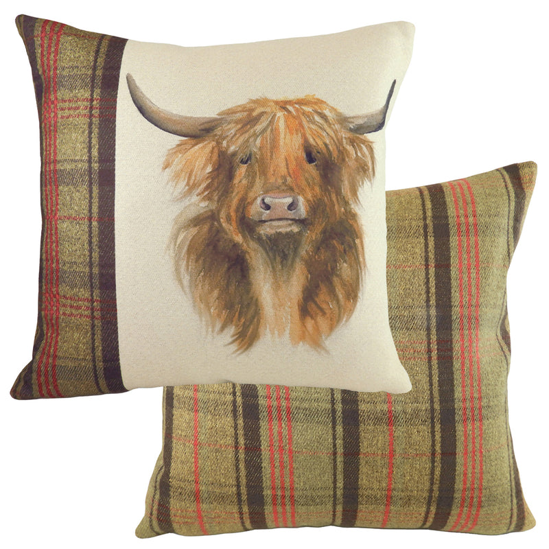 Evans Lichfield Hunter Highland Cow Square Cushion Cover in Sand