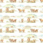 Voyage Maison Highland Cattle Printed Linen Fabric in Natural