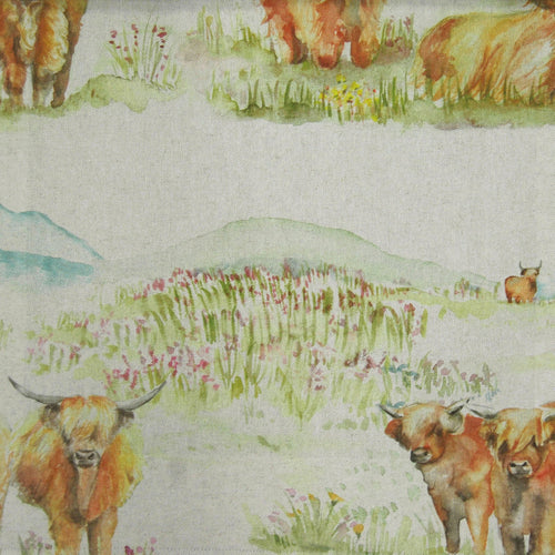 Voyage Maison Highland Cattle Printed Linen Fabric in Natural