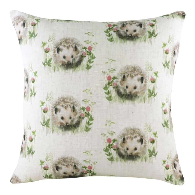Evans Lichfield Hedgerow Hedgehog Repeat Cushion Cover in Beige