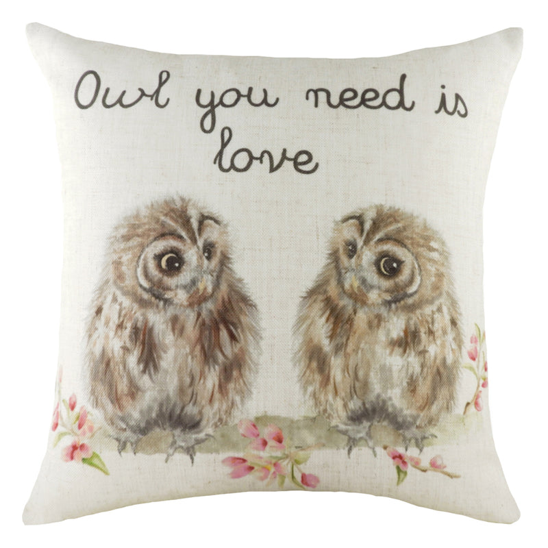 Evans Lichfield Hedgerow Owls Cushion Cover in Beige