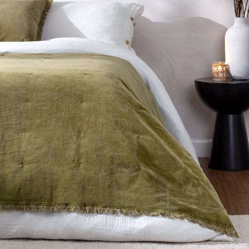 Yard Jaye Cotton Velvet Filled Bedspreads in Moss