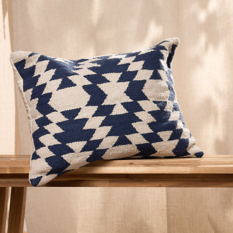Yard Jura Woven Geometric Cushion Cover in Navy