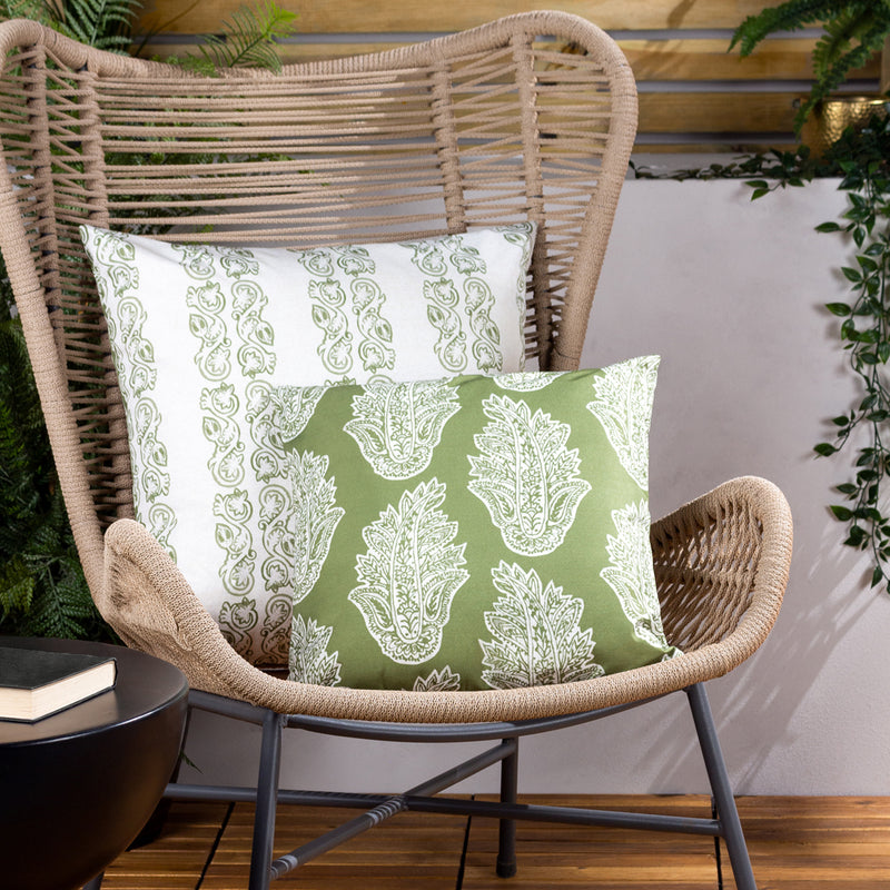 Paoletti Kalindi Stripe Outdoor Cushion Cover in Olive
