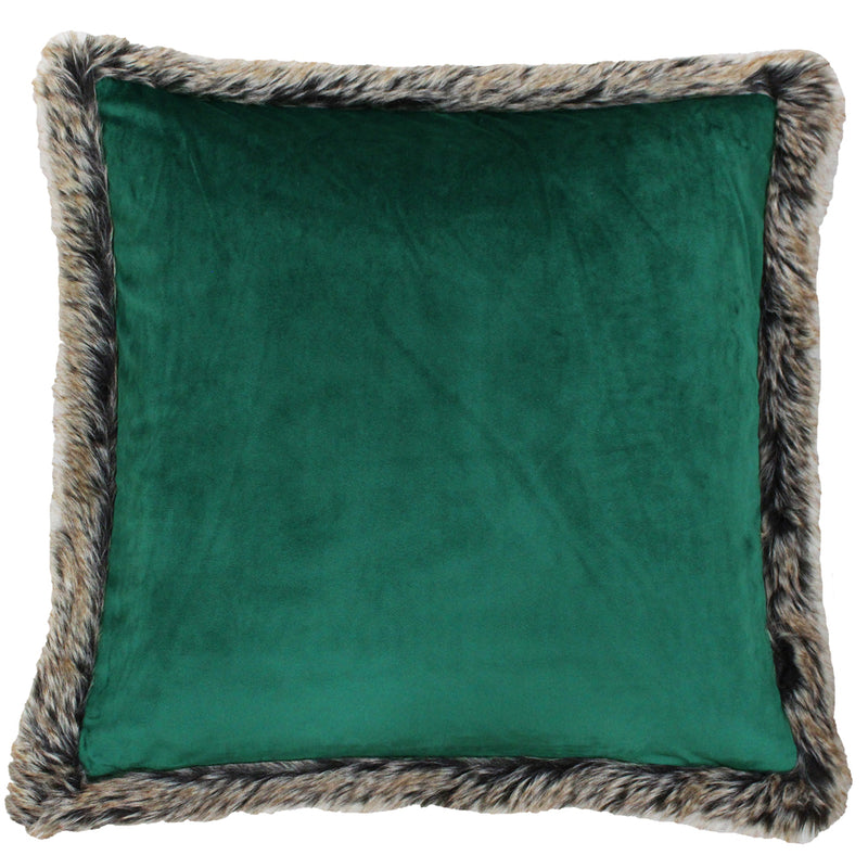 Paoletti Kiruna Faux Fur Trim Cushion Cover in Emerald