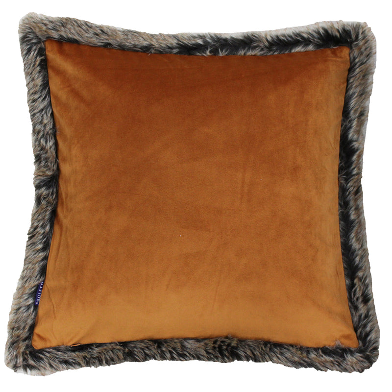 Paoletti Kiruna Faux Fur Trim Cushion Cover in Rust