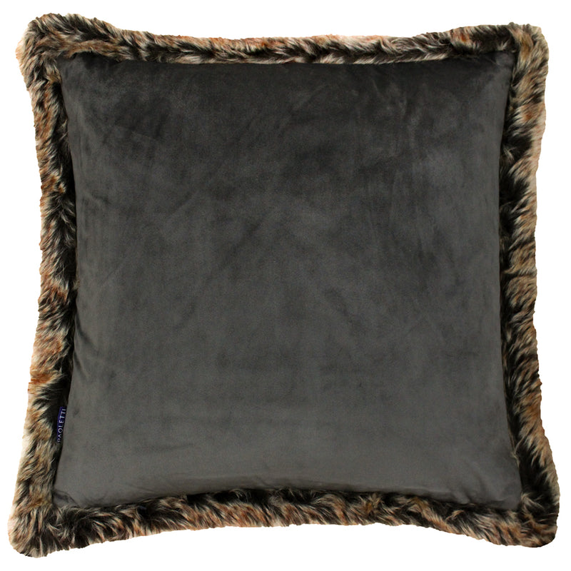 Paoletti Kiruna Faux Fur Trim Cushion Cover in Smoke