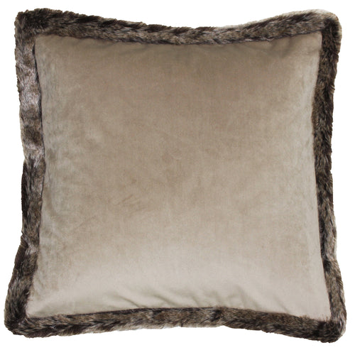 Paoletti Kiruna Faux Fur Trim Cushion Cover in Taupe