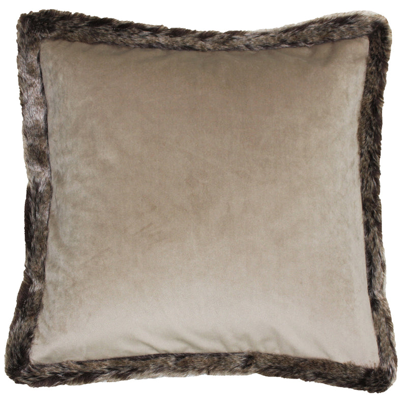 Paoletti Kiruna Faux Fur Trim Cushion Cover in Taupe