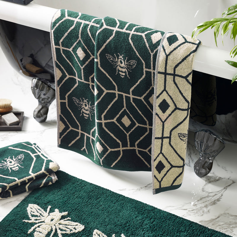 furn. Bee Deco Geometric Jacquard Towels in Emerald