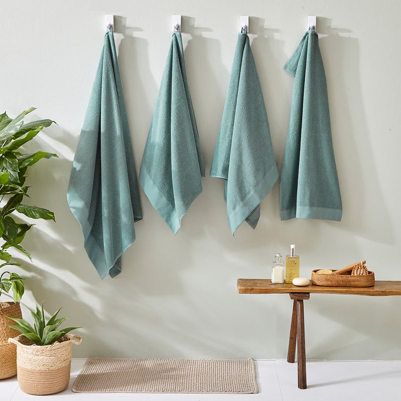 furn. Textured Weave Towels in Smoke Green