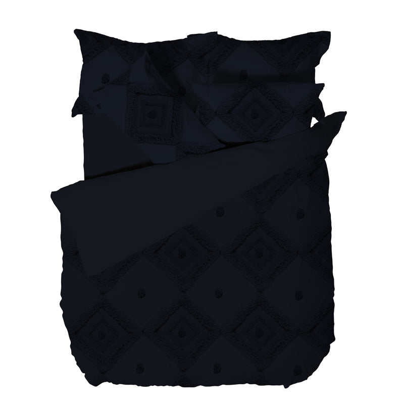 Linen House Adalyn Aztec Tufted 100% Cotton Duvet Cover Set in Indigo