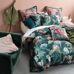 Linen House Fernanda Botanical 100% Cotton Duvet Cover Set in Teal/Leaf Green